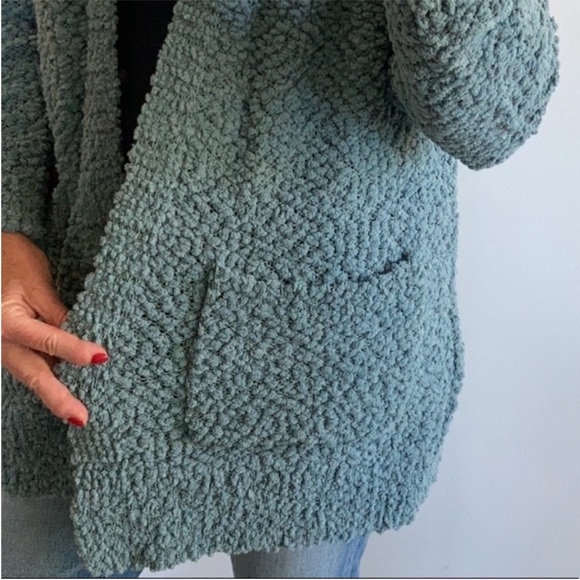 Blue/Green Color Popcorn Texture Open Cardigan - Picture 8 of 9